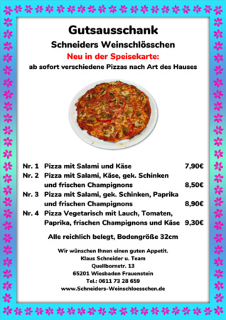 Pizzakarte Klaus Schneiders Weinschlösschen