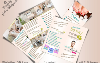 Werbeflyer für das Kosmetikstudio Beauty Lounge Fingerspitze